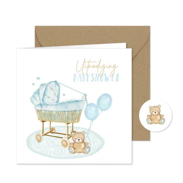 Uitnodiging babyshower wiegje jongen